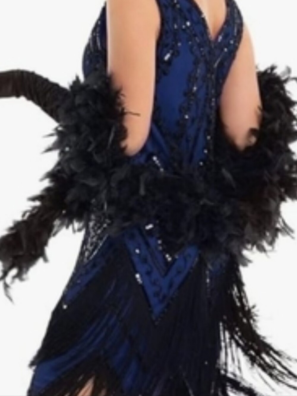 NWT Women's Roaring 1920's Elegant Navy Blue Fringe Beaded Flapper Dress Size-XL - Picture 5 of 5